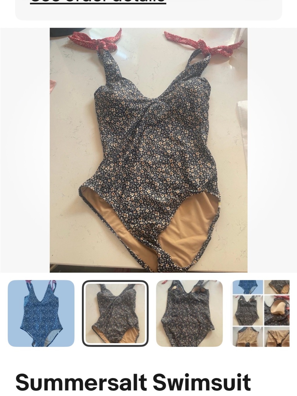 summersalt Black Floral One-Piece Swimsuit with Pink Tie Straps